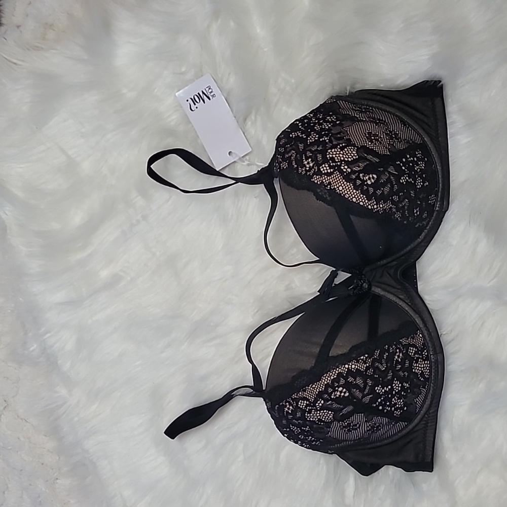 Pour Moi Hush Lace Bra Black 34C Padded Underwire New With Tags